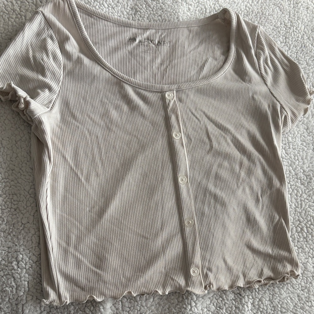 Women's Ribbed Button-Up Top - Cream